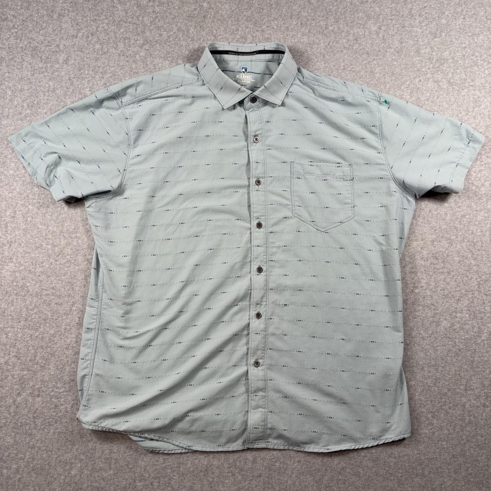 Kuhl Shirt Mens XL Green Striped Intrepid Short Sleeve Button Up Outdoor Casual